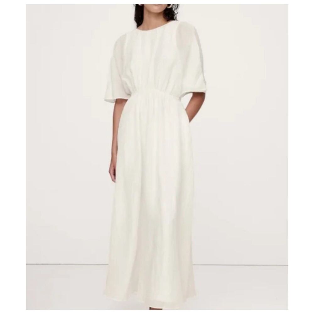 Banana Republic A Linen Silk Cut-Out Maxi Dress Butter Yellow Size XS 2741